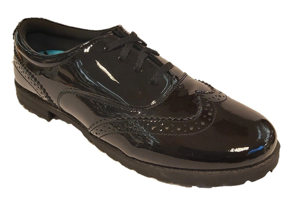 School Shoes Black Patent Brogue Shoes Hush Puppies Black Brogue