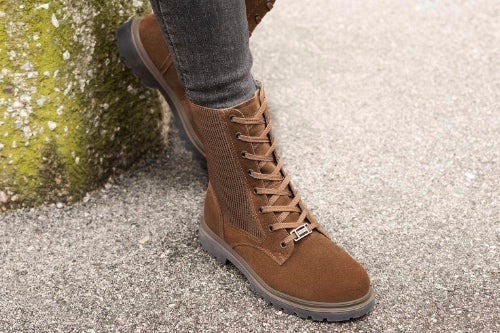 close up of a brown ladies boot